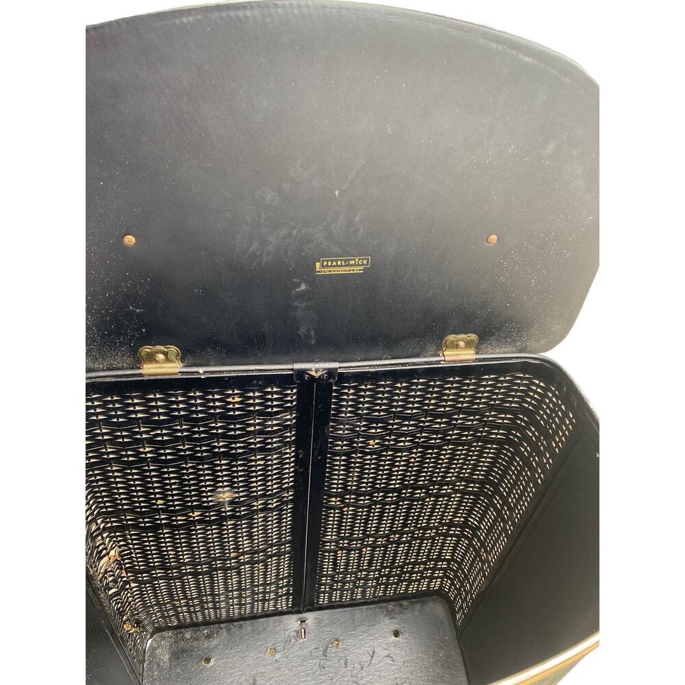 vintage MCM Pearl Wick Black Hollywood Regency Laundry Hamper, Hinged Lid 24" hi - Picture 5 of 11